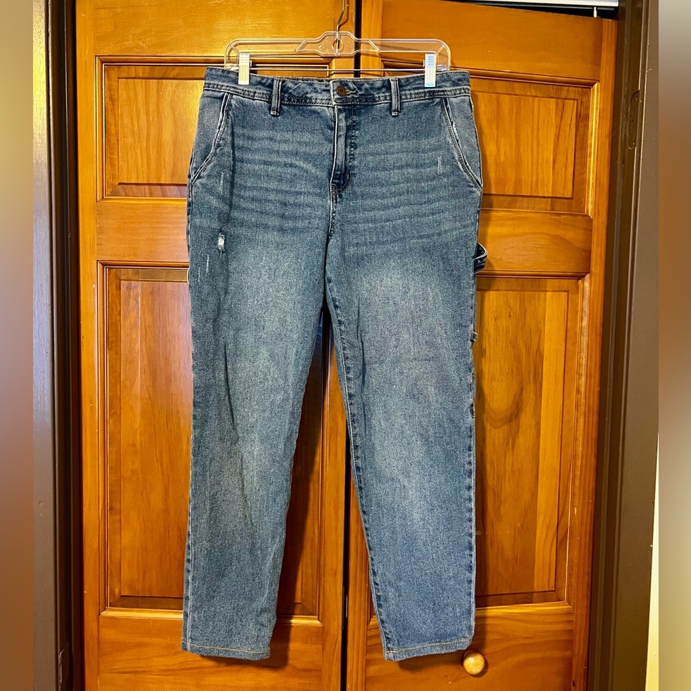 Sincerely Jules Medium Wash Denim Cargo Jeans, Women’s Size 11